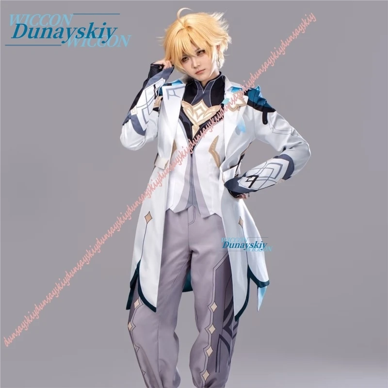Disfraz de Cosplay del Viajero Aether de Genshin Impact, Uniforme, Zapatos, Accesorios, Set Completo con Peluca, para Halloween, para Hombre