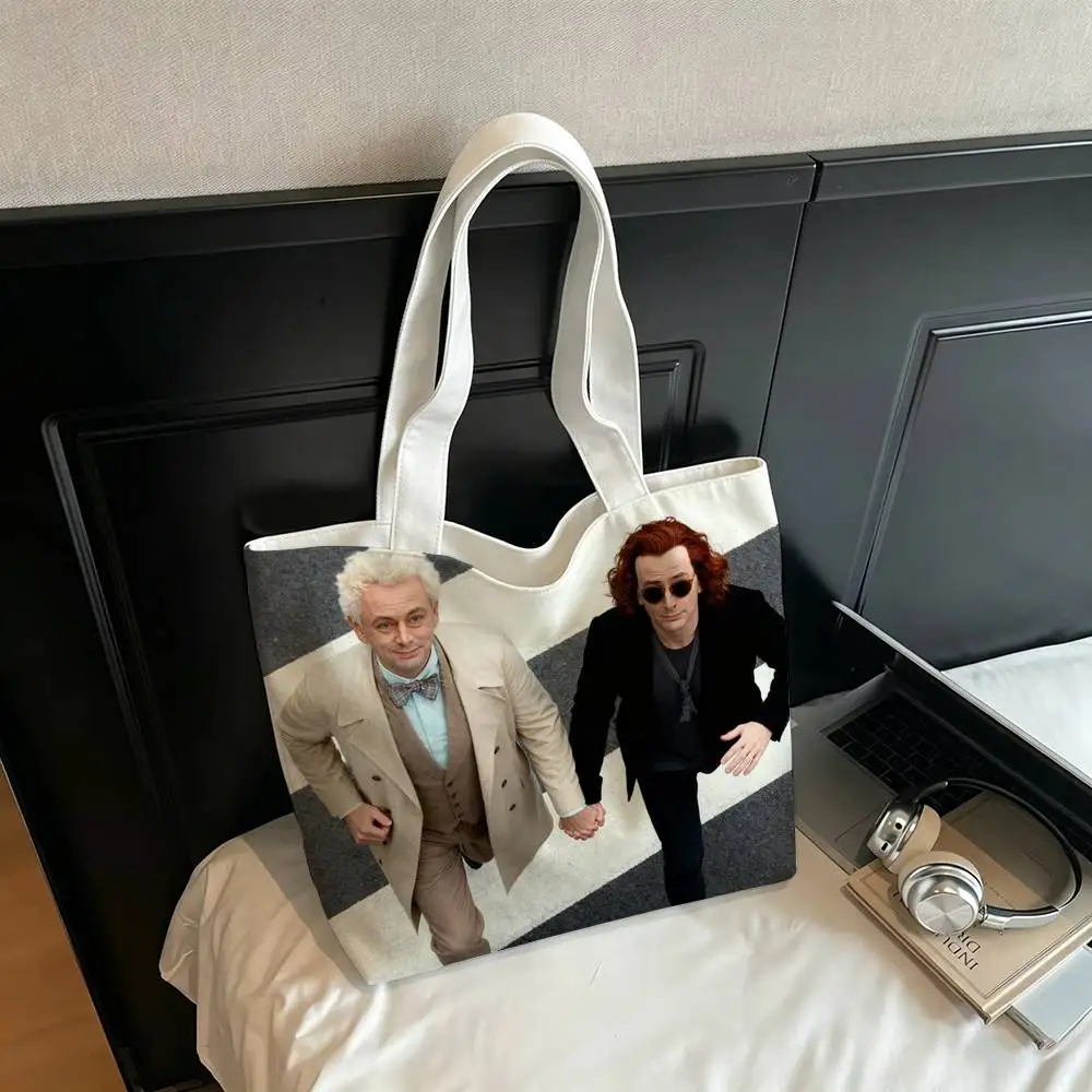 Good Omens  Printed Canvas Tote Bag Shoulder Bag Commuter Mommy Shopping Bag