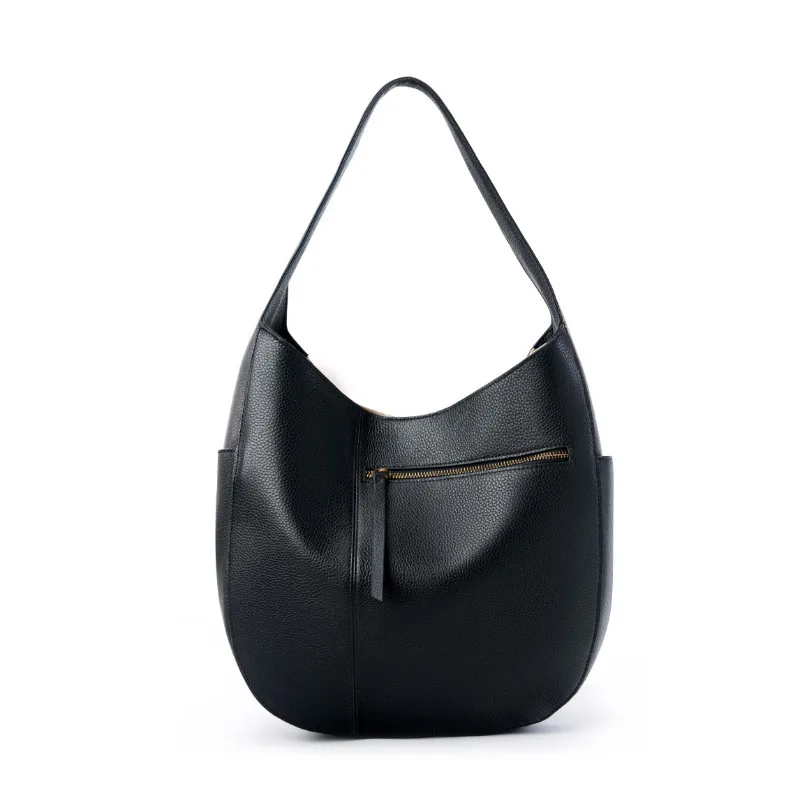 

Simple leather handbag High quality full-grain cowhide large capacity crescent shoulder handbag Premium women's bag