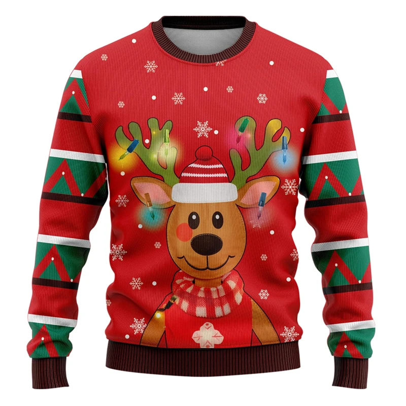 Funny Ugly Christmas Sweaters Christmas Vibes Mens Sweater Xmas Holiday Crew Neck Sweatshirts Animal Reindeer Xmas Tree Sweaters