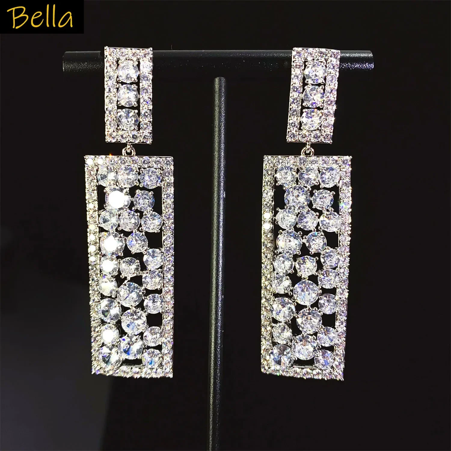 أقراط متدلية خضراء للنساء لحفلات الزفاف والسهرات والمجوهرات الفاخرة أقراط مستطيلة هندسية هدية دروبشيبينغ