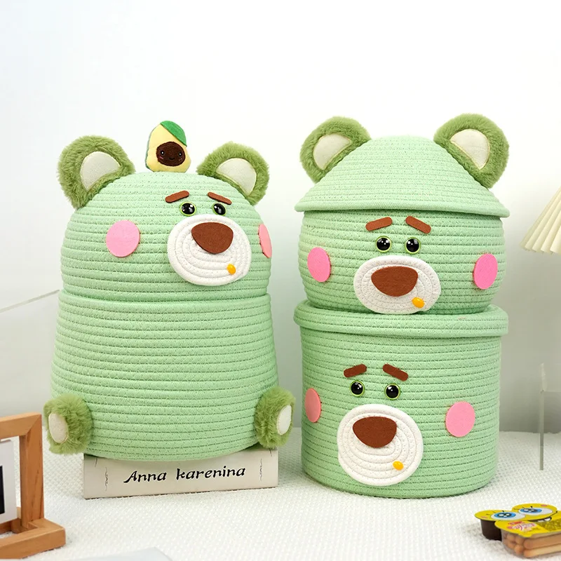 Avocado Green Cotton Rope Storage Basket Cute Cartoon Stationery Toys Snacks Woven Cosmetics Storage Box