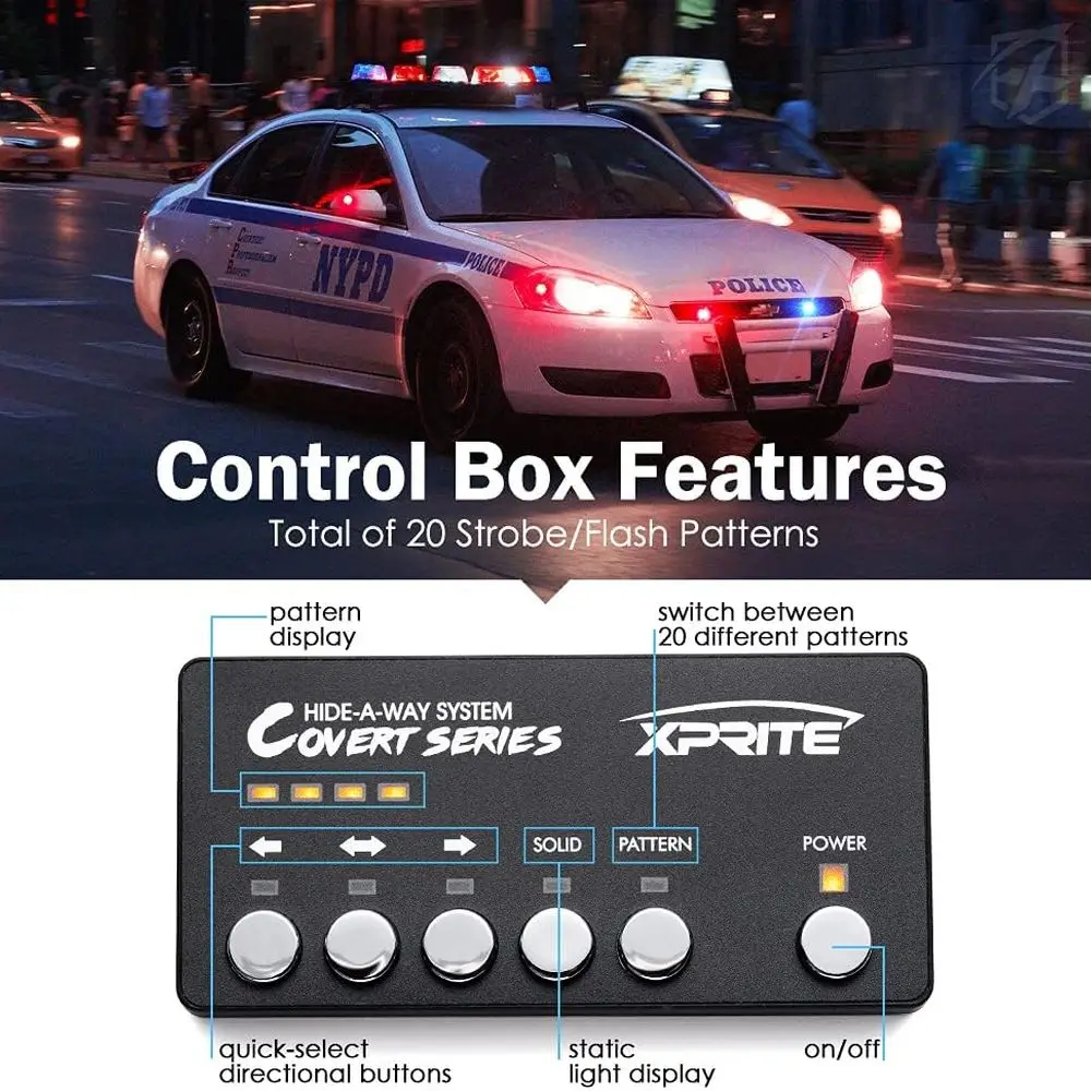 طقم مصابيح LED ستروب للشرطة مكون من 20 نمطًا مع لوحة تحكم لأضواء المركبات في حالات الطوارئ