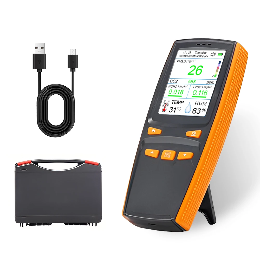 Hot Portable CO2 PM2.5 TVOC Air Quality Monitor Handheld NDIR Sensor ABS Rechargeable Formaldehyde with Data Export Download