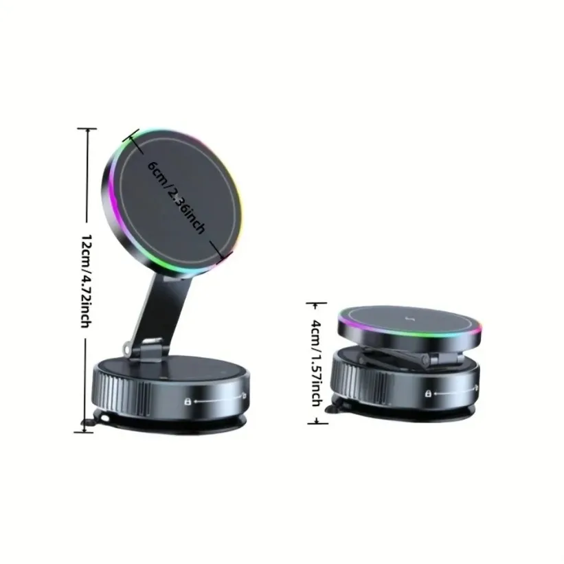 Supporto per ventosa per vuoto di raffreddamento Supporto per telefono per caricabatterie wireless per auto magnetico potente RGB per iPhone 16 15 14 13 12 Ricarica rapida