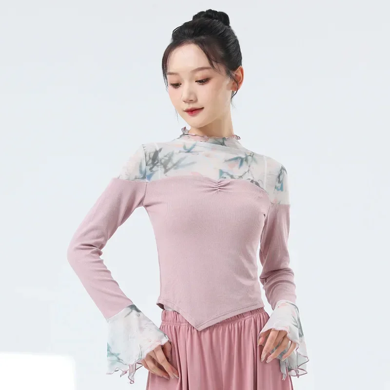 Modern dance practice clothes women's summer splicing water sleeves new dance clothes slim mesh classical dance Chinese