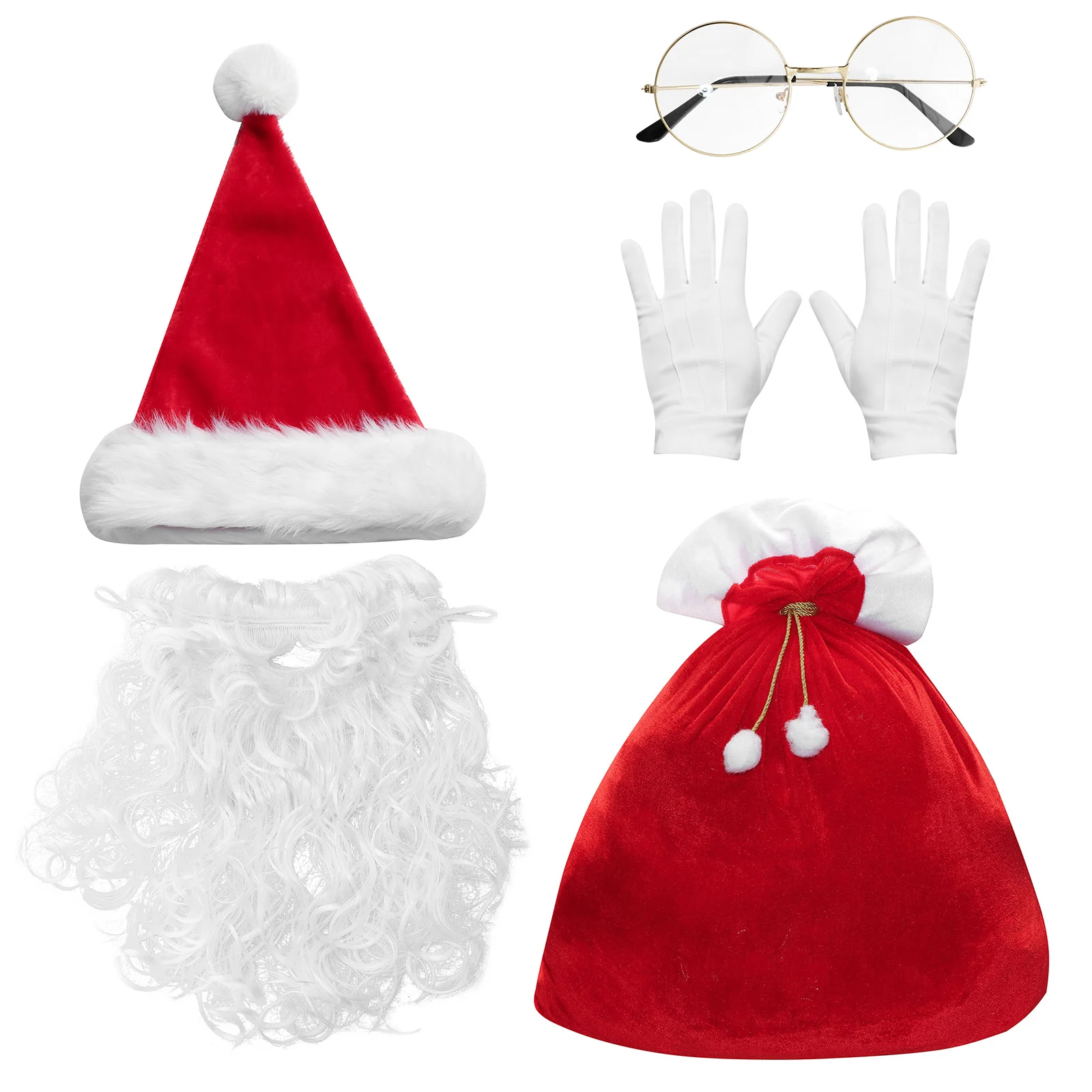 Kerst Kerstman Kostuum Set Inclusief Kerstman Zak Zak Cadeau Kerstmuts Nep Baard Kerstman + Handschoenen Bril Xmas Party Props