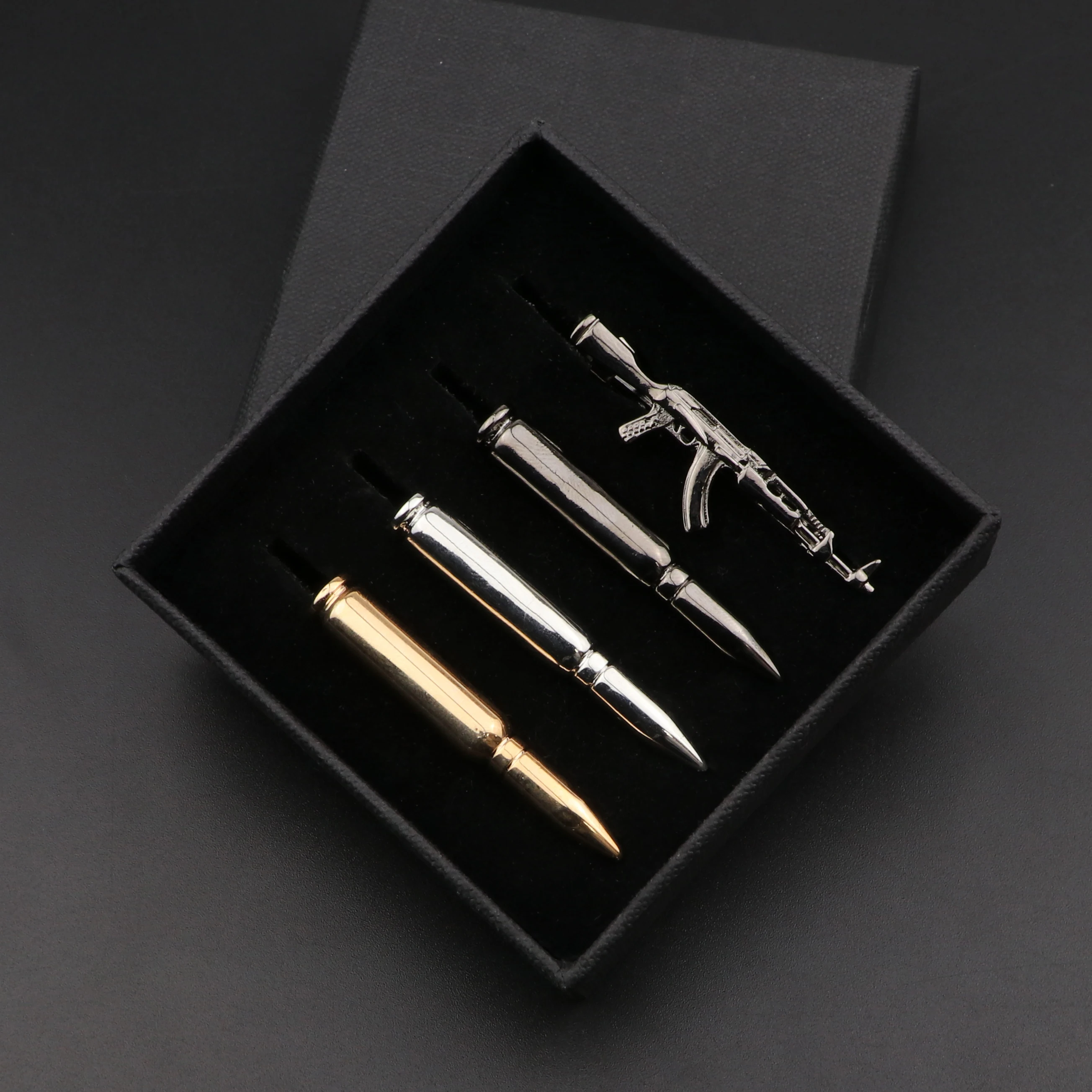 4pcs Metal Men Tie Clip Set With Gift Box Gentlemen Classic Necktie Tie Bar Clasp Clip Pin Black Gun Bullet Wedding Men Jewelry