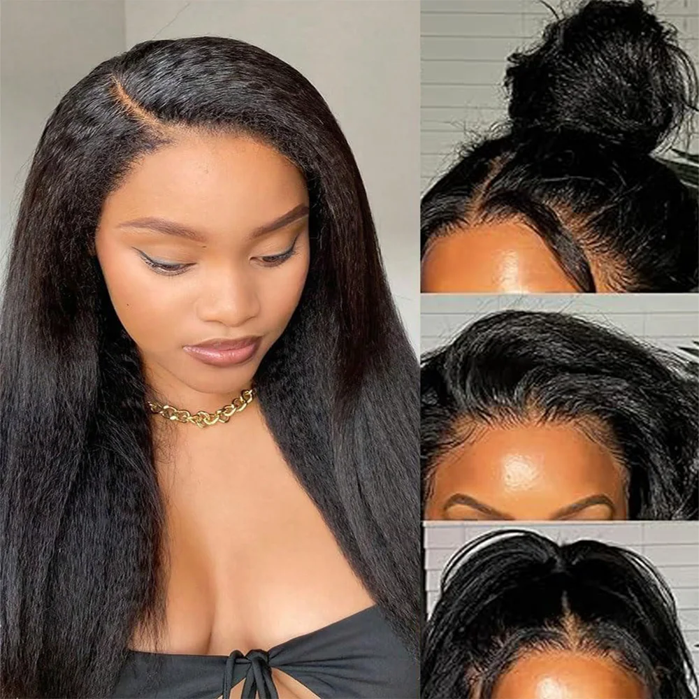 

13×4 HD Kinky Straight Transparent Lace Front Human Hair Wigs For Women Brazilian Yaki Straight Human Hair With Body Hair