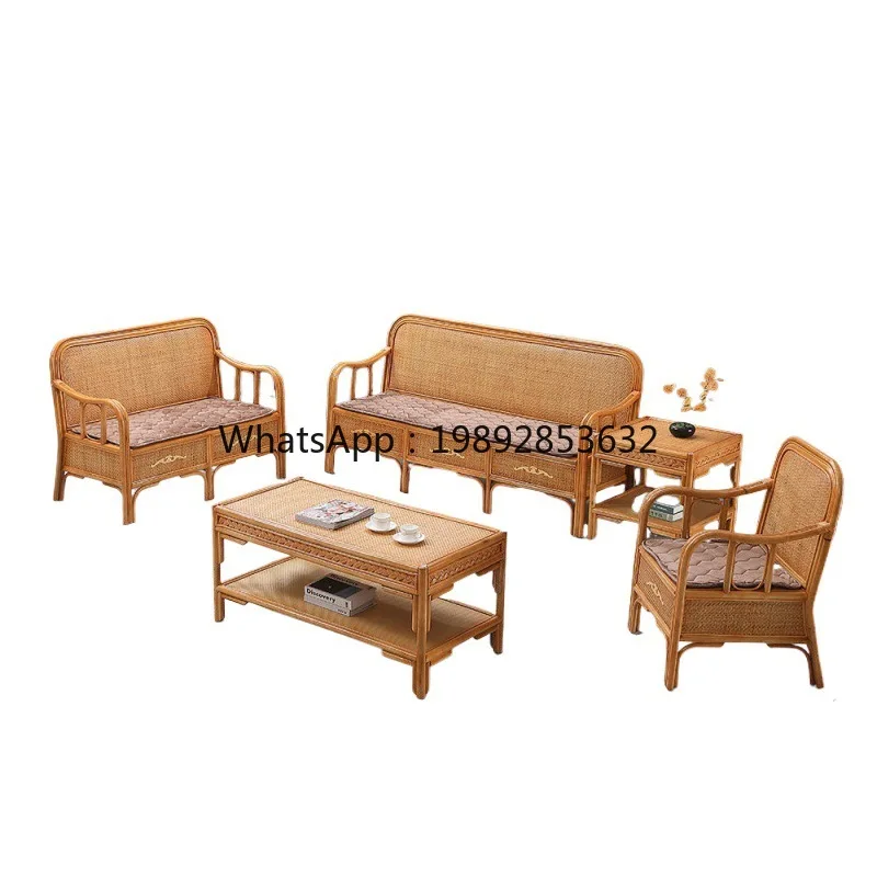 LYY Vintage Rattan Sofa Small Apartment Office Home Rattan Woven Sofa Sleeping Three-Person Rattan  Living Room Luohan Bed Sofa