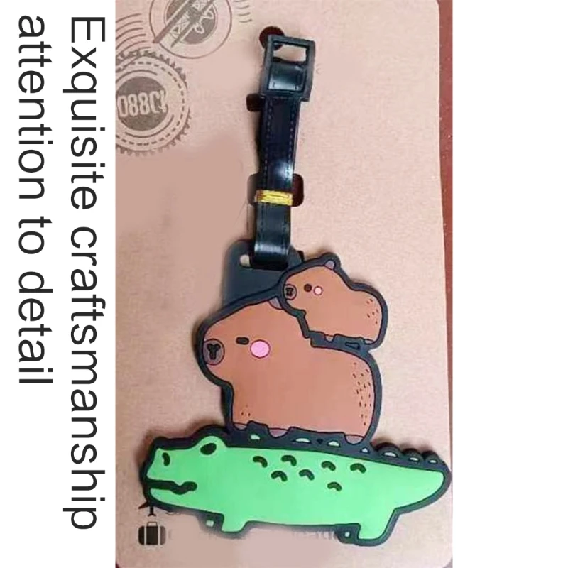 Colgante único para bolso capibara, etiqueta equipaje dibujos animados, identificador PVC, identificación portátil