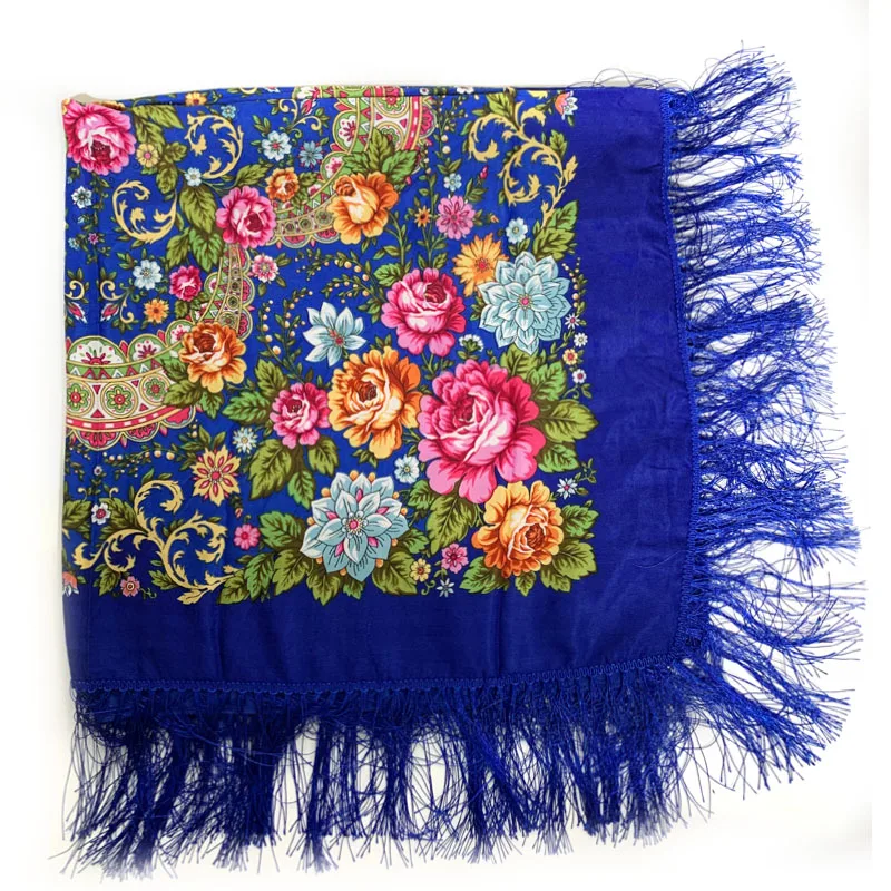 125*125cm Russian Square Scarf National Ukraine Fringed Shawl Babushka Bandana Women\'s Headscarf Handkerchief Female Head Wraps