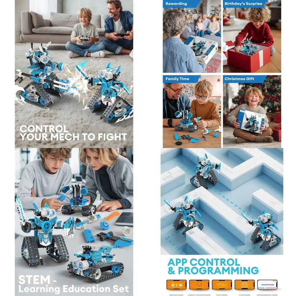 Kit de robot STEM todo en uno: juego de robótica DIY controlado por aplicación y RC de 398 piezas para niños de 6 a 12 años, juguete para regalo de ciencia educativa para B