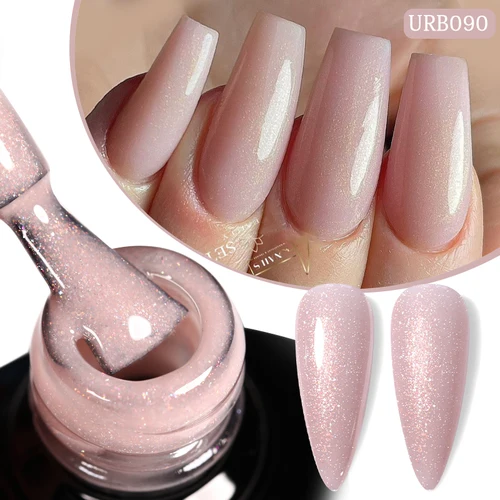UR SUAGR 7ml Gel Base de goma con purpurina Gel de construcción esmalte de uñas Rosa desnudo semipermanente UV LED Gel de construcción rápida Nail Art