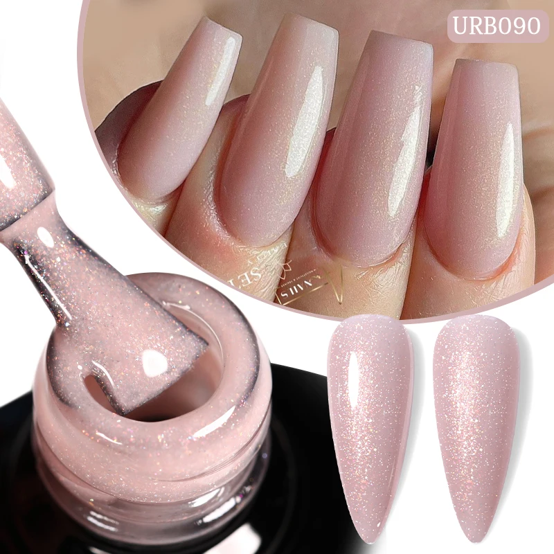 UR SUAGR 7ml Glitter Rubber Base Gel Construction Gel Nail Polish Nude Pink Semi Permanent UV LED Gel Quick Building Nail Art