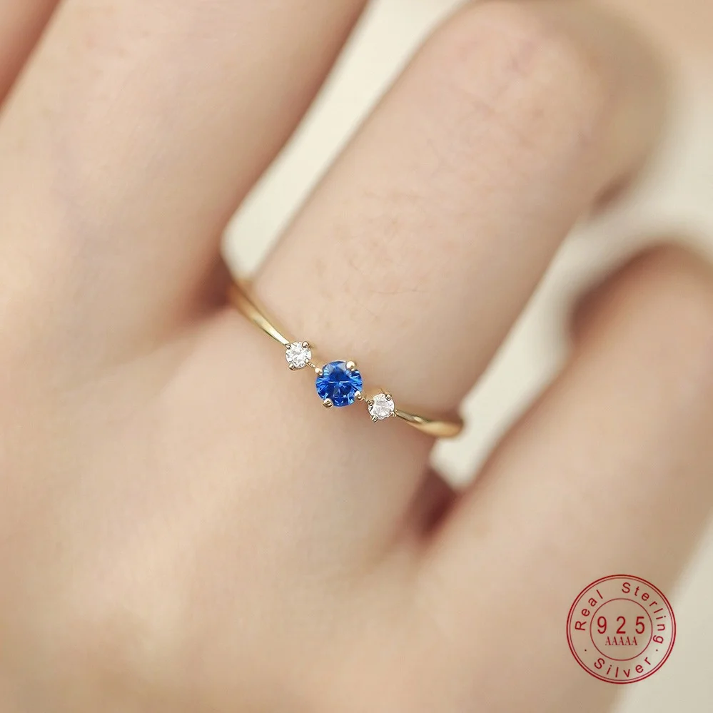 925 Sterling Silver Plated 14K Gold Blue Zircon Ring dla kobiet Japońska lekka luksusowa biżuteria imprezowa Akcesoria