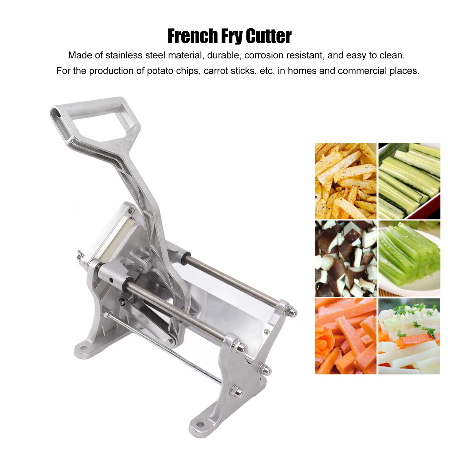 

1PC Stainless Steel Manual French Fry Cutter Labor Saving Potato Cutting Machine with Dual Blades for Home Kitchen Use