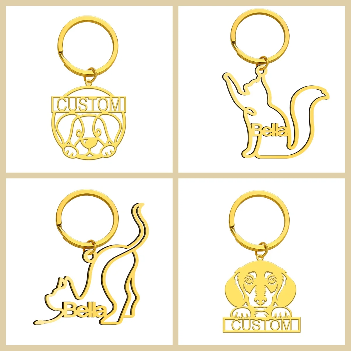 

Jeshayuan Personalized Cute Dog Cat Keychain for Men Women Customize Name Key Chain Puppy Animal Lovers Key Ring Jewelry Gift