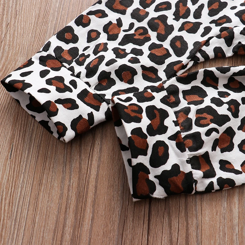 2Pcs Newborn Baby Girls Romper Leopard Print Spring Autumn Long Sleeve Jumpsuit Headband Infant Girl Clothing Toddler Clothes