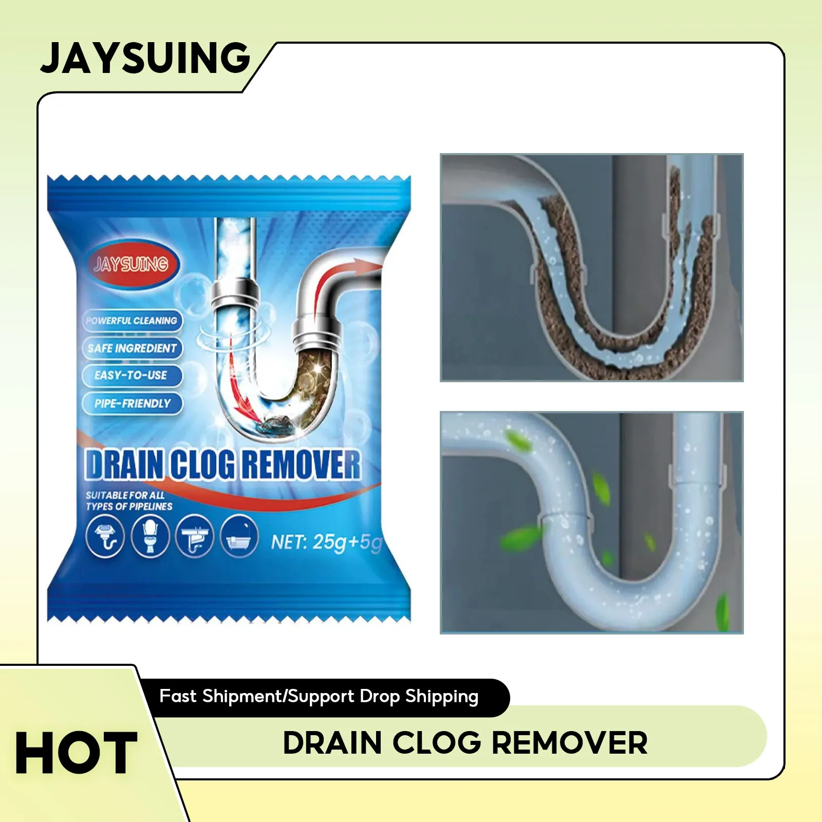 Drain Cleaner Powder Kitchen Dirt Odors Clog Remover Sewer Power Pipe Channel Powder Deodorant Sink Drain Pipe Dredging Agent