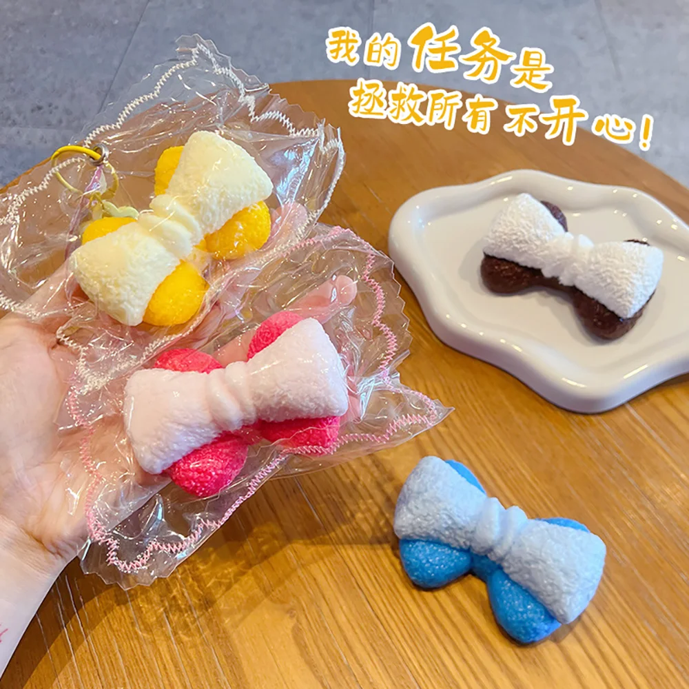 1pc Cute Dopamine Bow Soft Pinch Relieves Daily Stress and Stress Slow Rebound Backpack Pendant Decoration Children's Gift Toy.