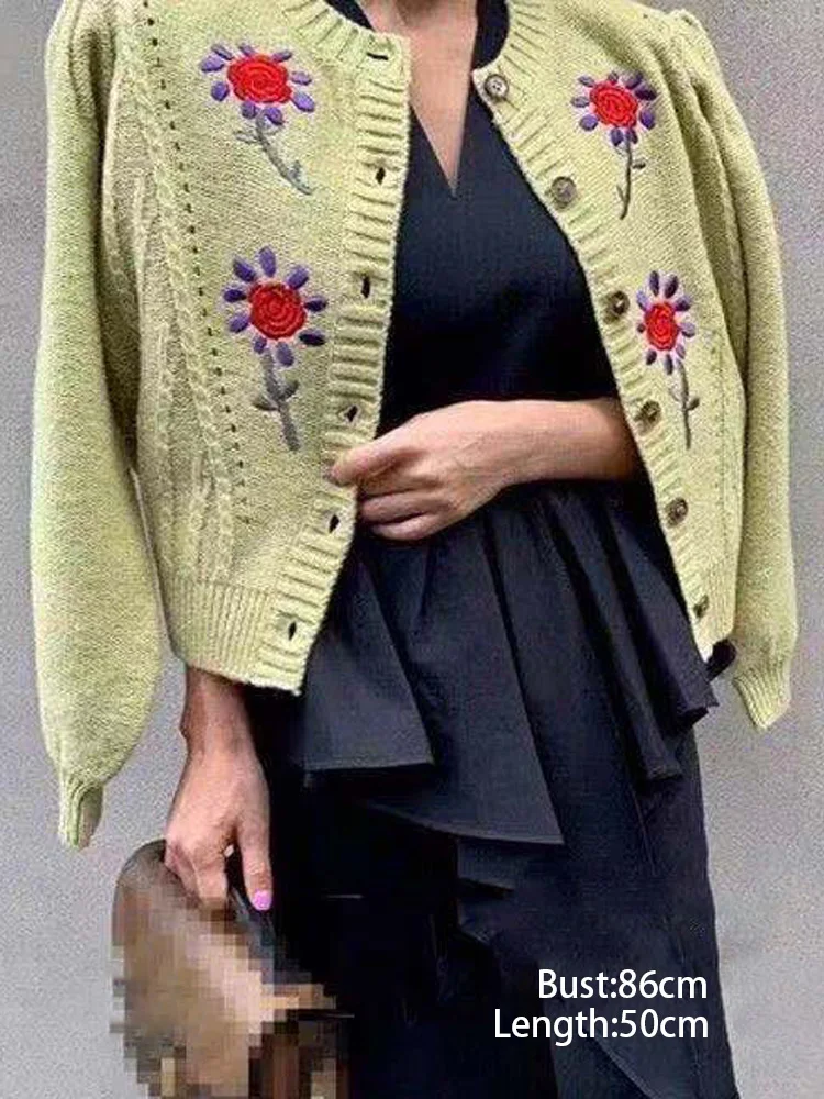 Otoño nuevo dulce cárdigan con bordado Floral suéter Casual de manga larga de un solo pecho suéter abrigo lindo patrón de flores Knitwae