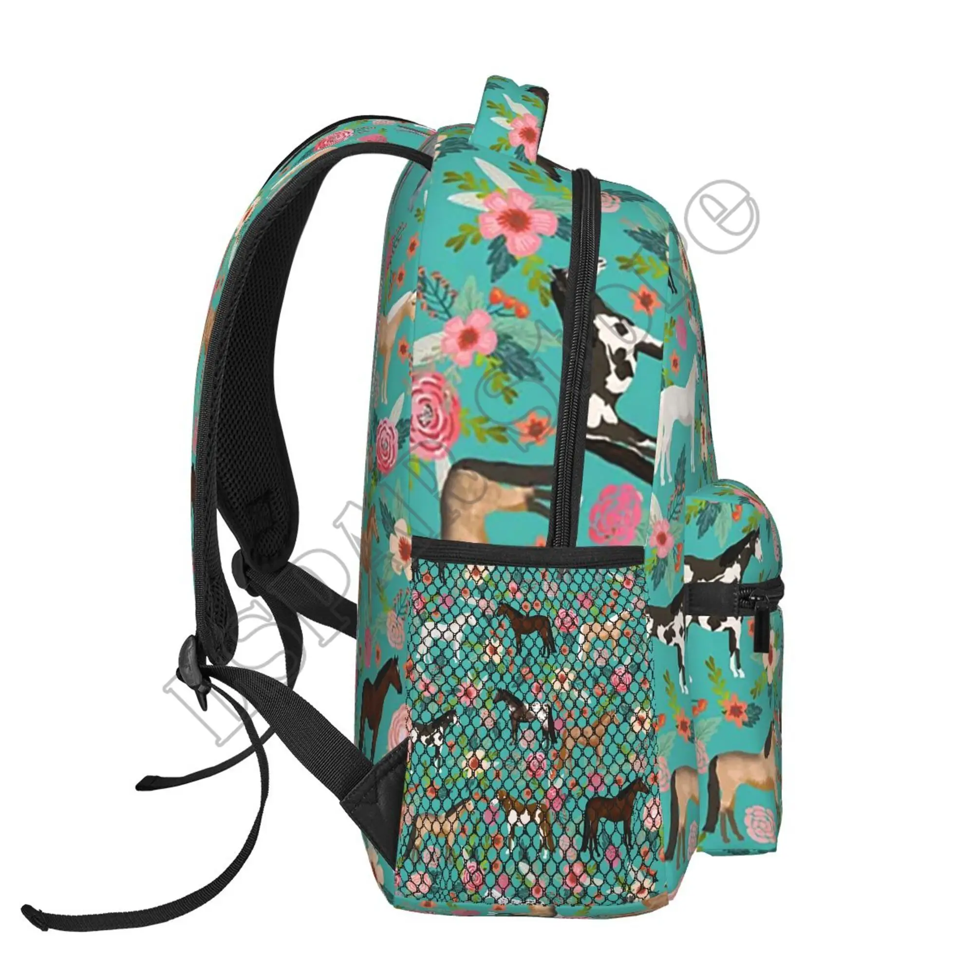 Horses And Flowers Backpacks Student School Bag Shoulder Bag Laptop Rucksack Travel Rucksack