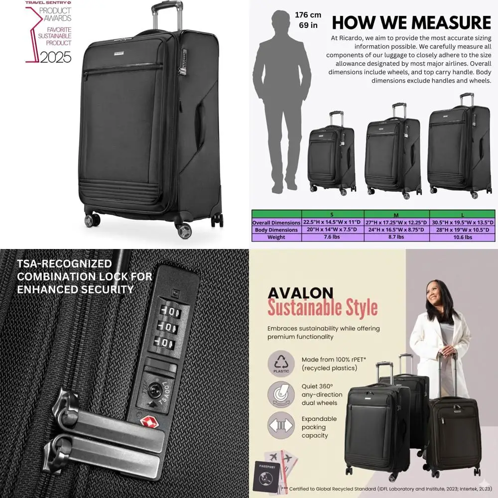 

Eco-Friendly 2-Piece Luggage Set: Recycled PET, Lightweight, Expandable, Dual Spinner Wheels, Black (20 & 28)