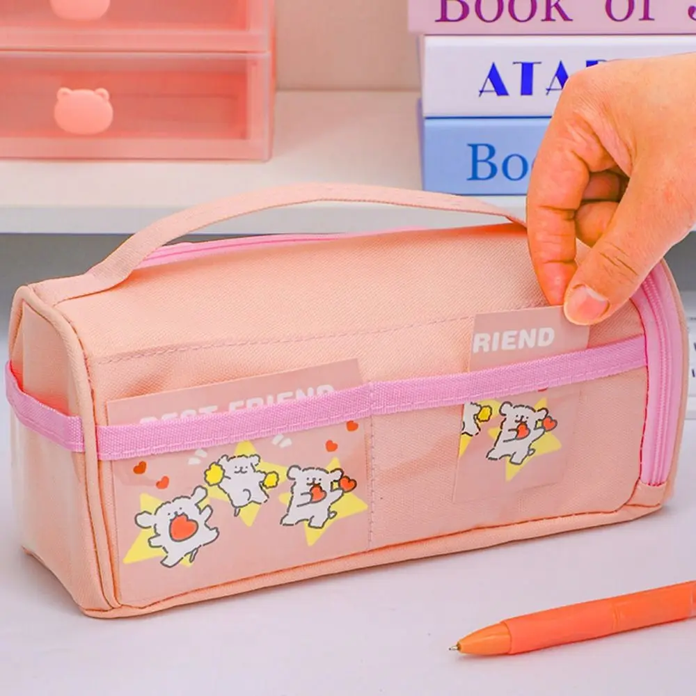Canvas Transparent Pencil Case Organizer Dirt Resistant Large Capacity Pencil Bag Korean Style Simple Zipper Pencil Case