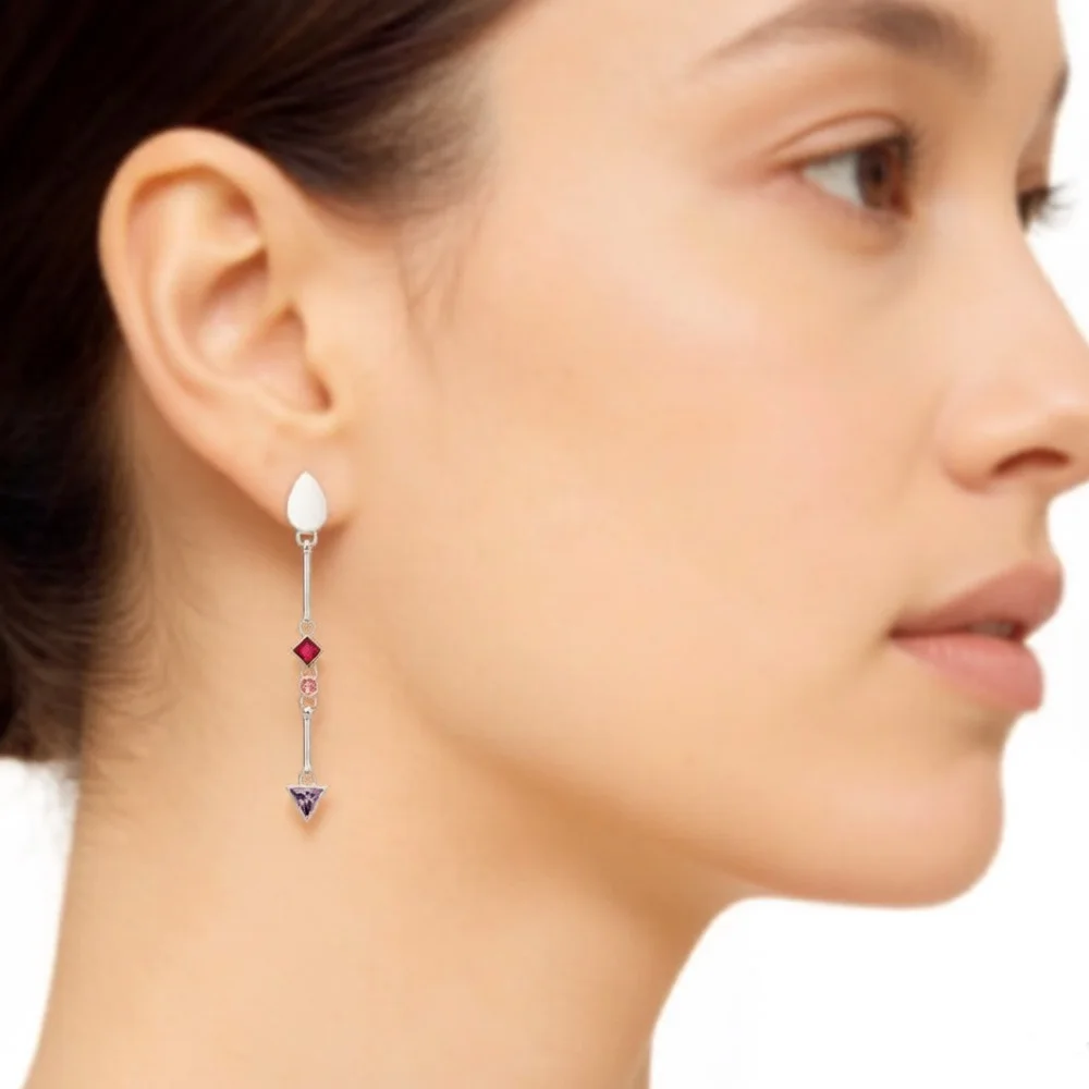 Mehrfarbige Stein geometrische Tropfen Ohrringe Europa Stil Karma gute feine Schmuck Böhmen Geschenk für Frauen in 925 Sterling Silber – Detail 2