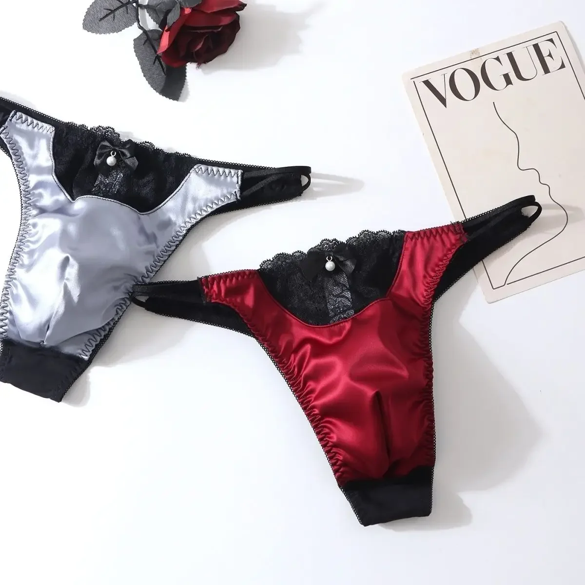กางเกงในชายแบบซิลค์ทัช ลูกไม้ สายเดี่ยว เซ็กซี่ สไตล์ฮาราจูกุ ชุดชั้นในแบบทีแบ็ค กางเกงในอีโรติก ของขวัญสำหรับแฟน