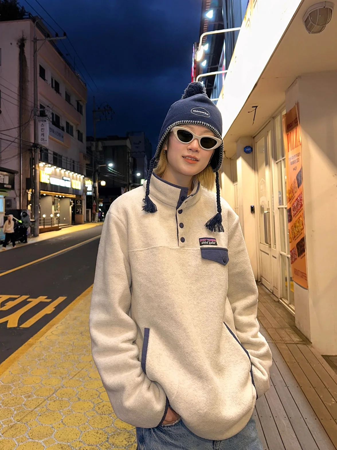 

Cold Gold Outdoor Loose Fit Hoodie Thi Warm Fce Lined Overhead Sweatirt ex f Open Collar Color Blo Design