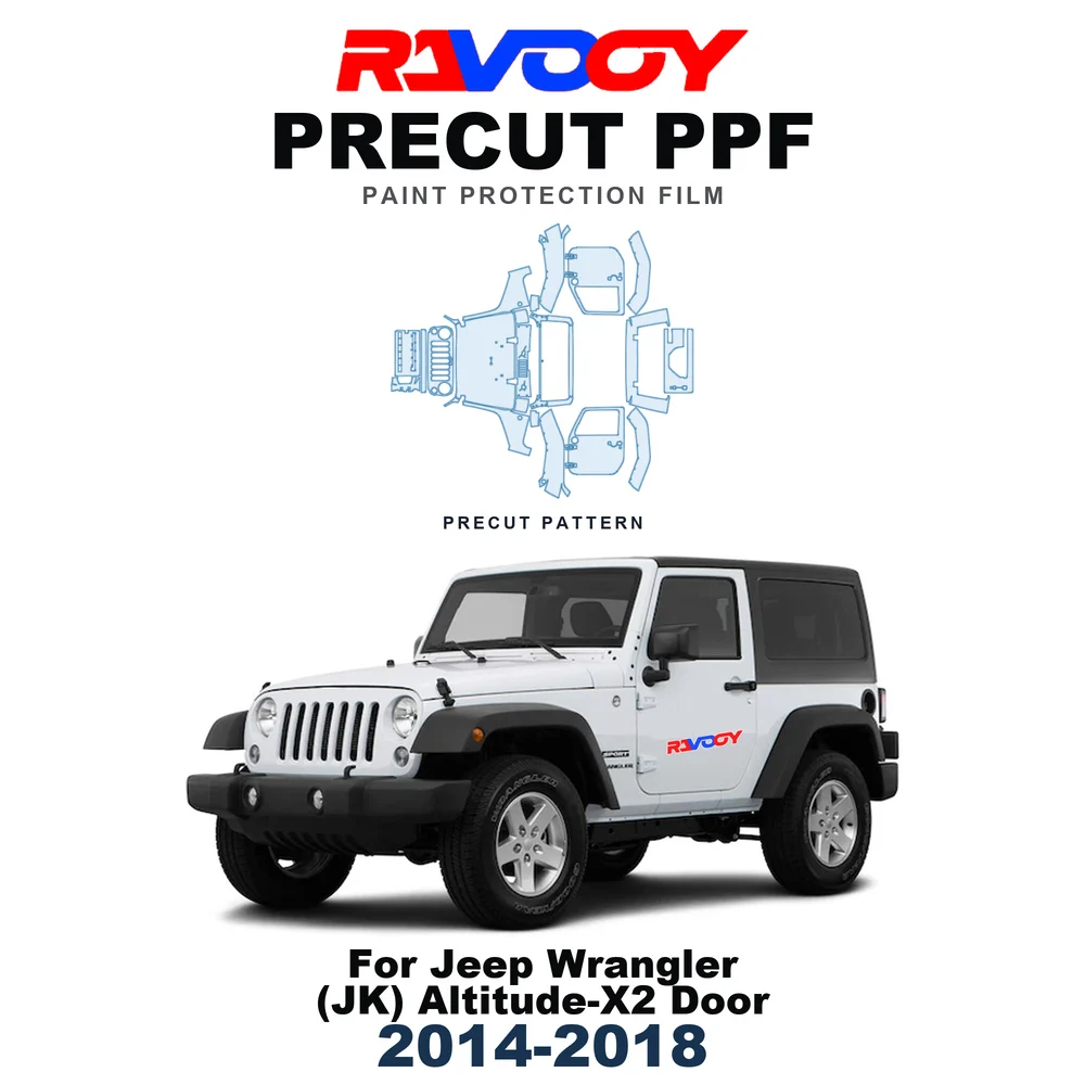 Precut PPF For Jeep Wrangler (JK) Altitude-X2 Door 2014-2018 8.5mil TPU Paint Protection Film Hood Bonnet Bumper Self-Healing