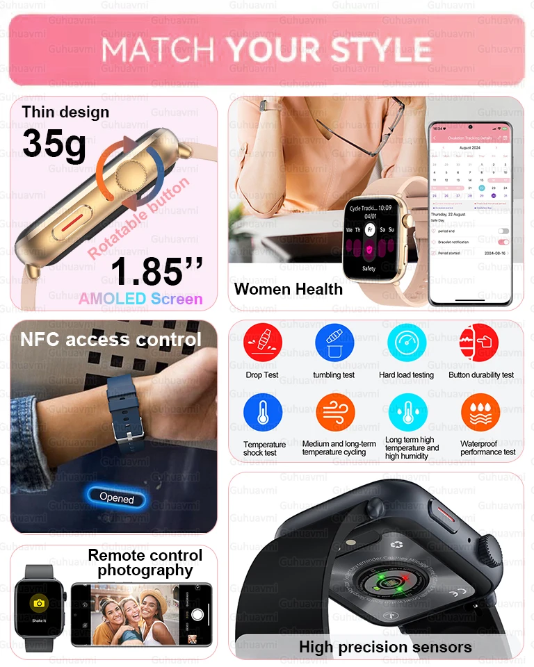 

2025 Новые Смарт-часы NFC для женщин AMOLED HD Экран IP68 Водонепроницаемые Смарт-часы с кислородом в крови BT Call для Huawei FIT3 Watch