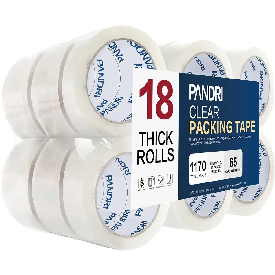 

Packing Tape 18 Rolls Heavy Duty Clear Packaging Tape for Shipping Packaging Moving Sealing 1.88 inches Wide 65 Yards Per Roll