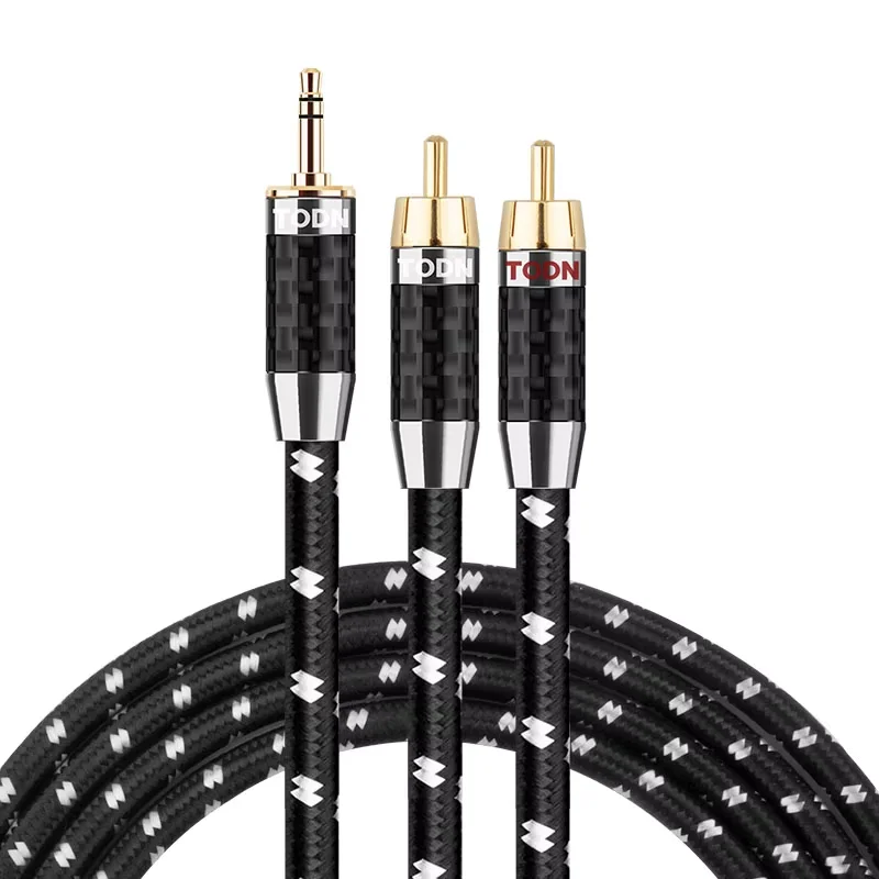 TODN HiFi 3.5mm naar 2RCA audiokabel AUX 3.5 Y-splitter jack stereo 7N OCC-geleider voor speaker, pc, telefoon, versterkers, mixer