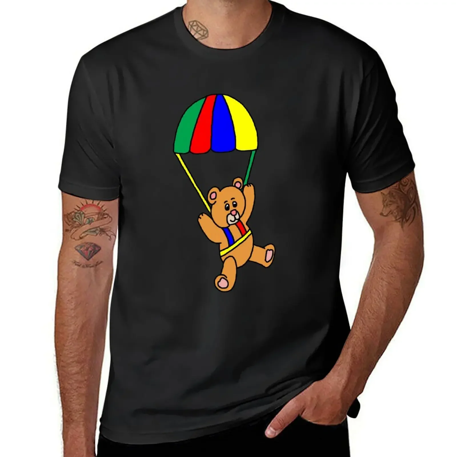 Parachuting Bear T-Shirt boys whites summer top animal prinfor boys customs mens graphic t-shirts