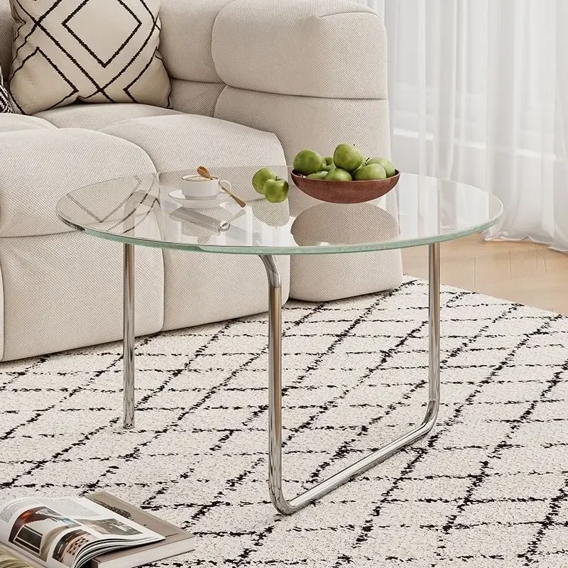 Minimalist Home Tempered Transparent Glass Table Sofa Storage Side Table Light Luxury Round Tea Table Cafe Coffee Tables