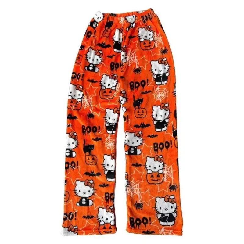 Hello Kitty Pajamas Girls Cute Cartoon Autumn Winter Pajamas Casual Home Warm Bestie Walking Pants Anime Y2K Flannel Thickened