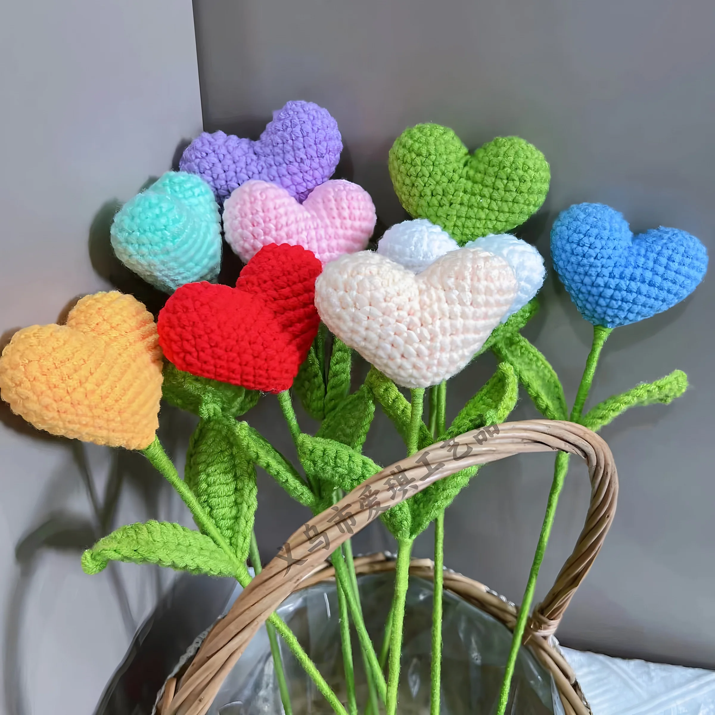 3/6 قطعة باقة كروشيه مصنوعة يدويًا على شكل قلب من البوليستر لا يتطلب سقي هدية مثالية لعيد الحب وعيد الأم