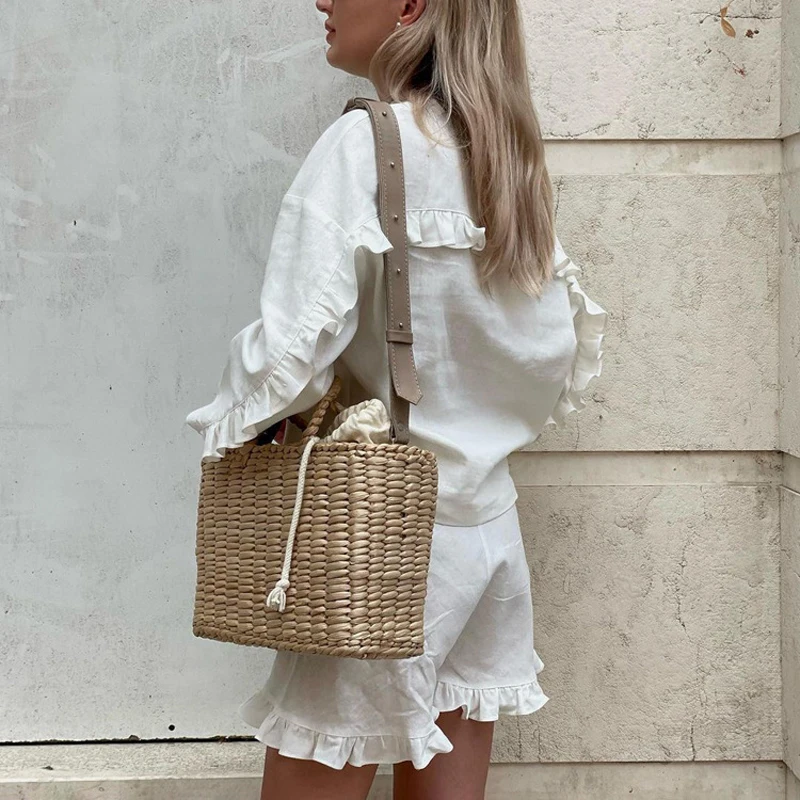 Home Wear Woman Fashion Linen 2 Piece Sets Women Outfit Casual Loose Shirts With High Waist Ruffle Shorts Set Female Outfit 2023