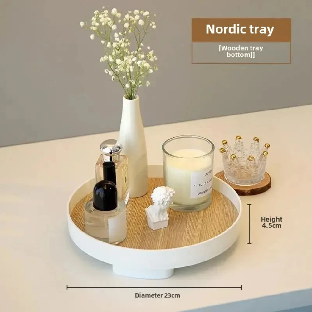 

Nordic Wood Storage Tray Household Desktop Sundries Cosmetic Perfume Jewelry Key Plate Home Decorative Round Storage Trays