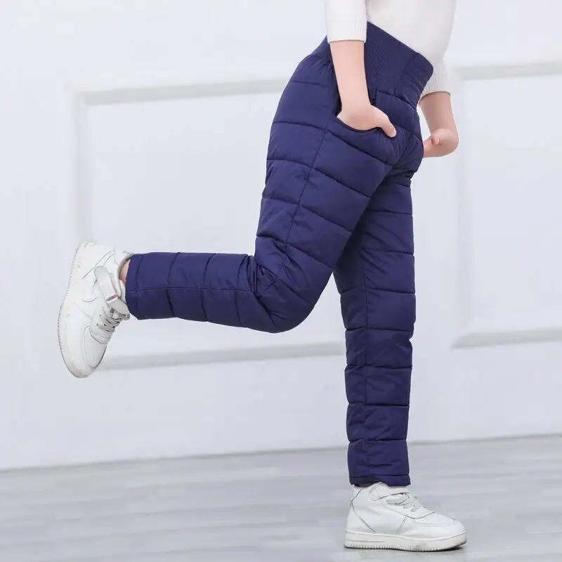 штаны Winter Down Cotton Pants Boys Girls Plush Thick Outdoor Clothes for Children Insulation Trouser Kid Clothes roupa infantil