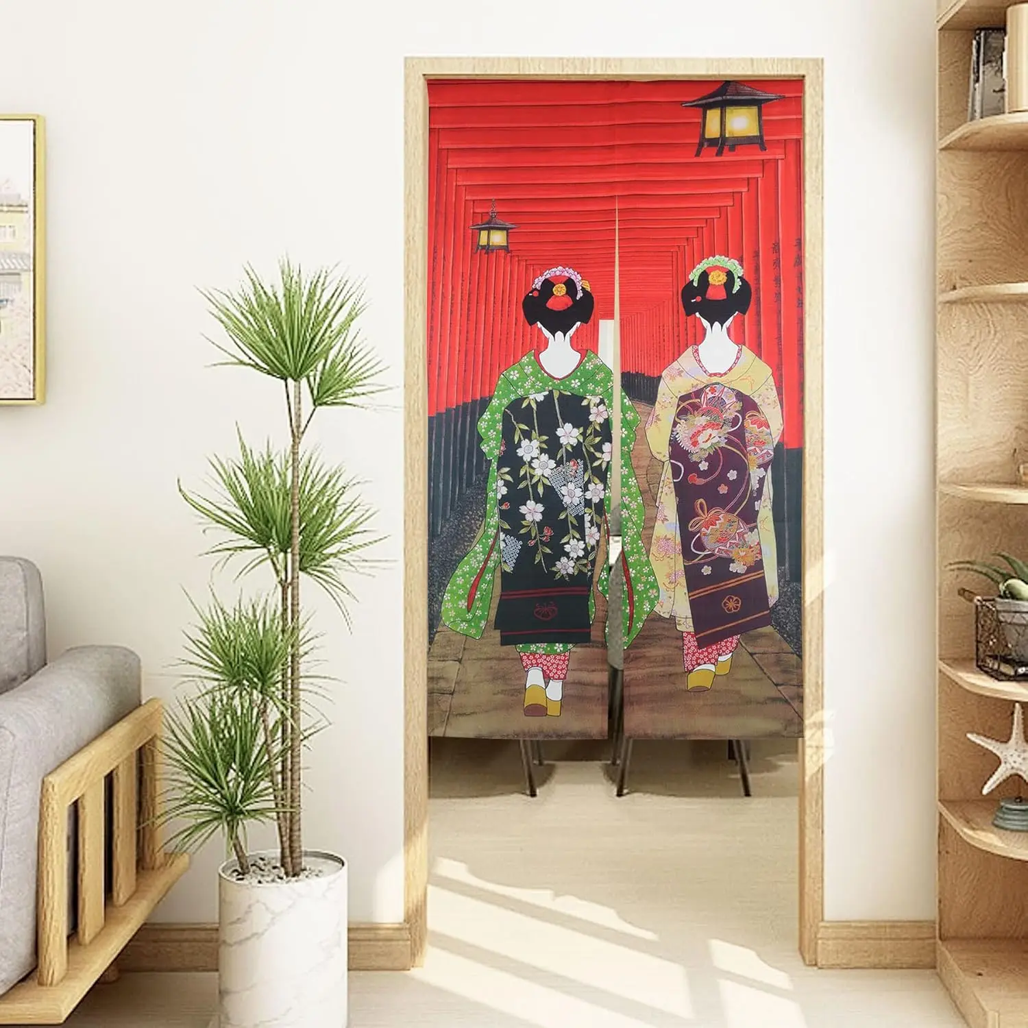 ستارة المدخل على الطراز الياباني كيوتو جيشا للفتيات في ضريح فوشيمي إيناري نسيج الباب الطويل للديكور المنزلي