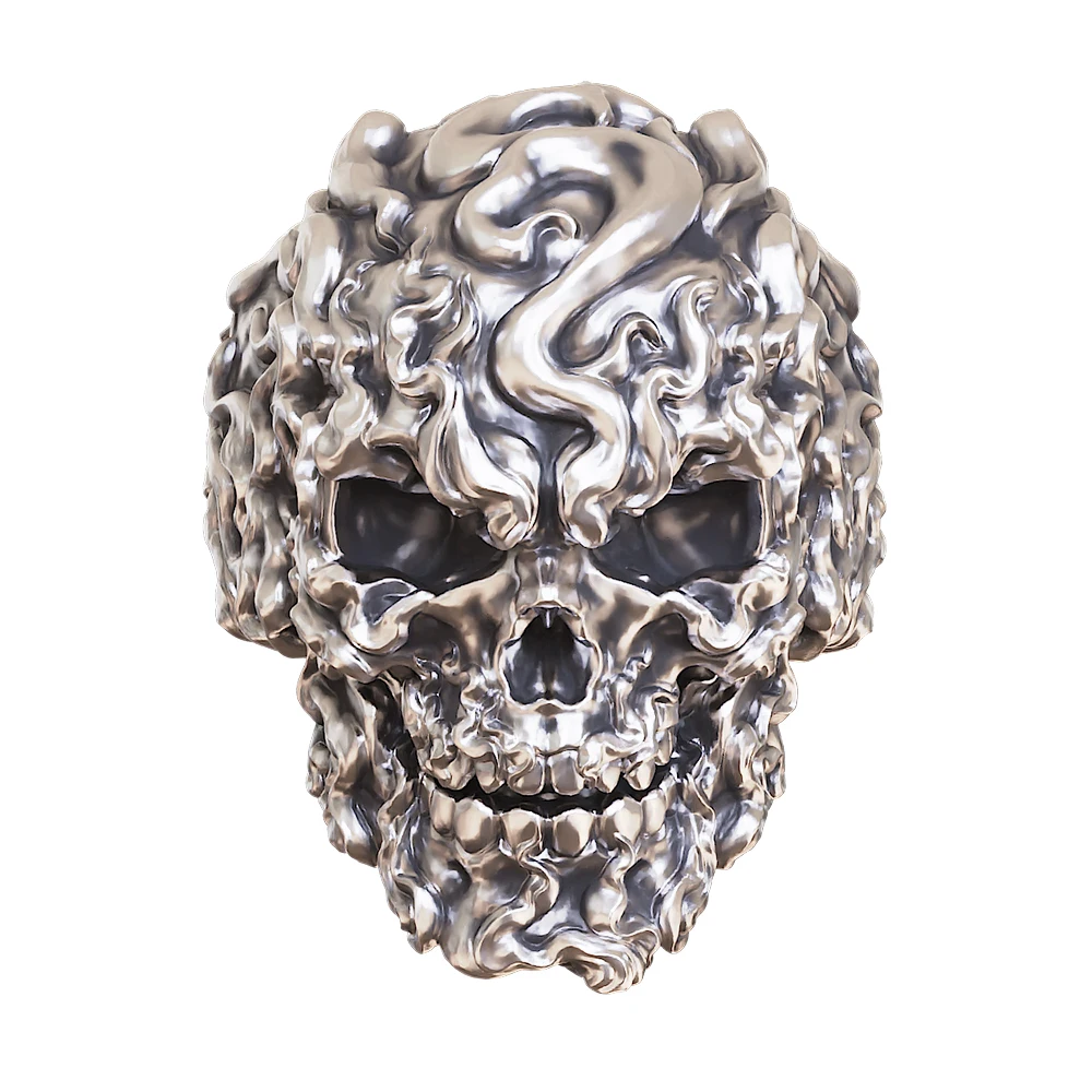 Huge 925 Sterling Silver Fire Skull Punk Ring TA514 Biker Jewelry US Size 8~15 BZ
