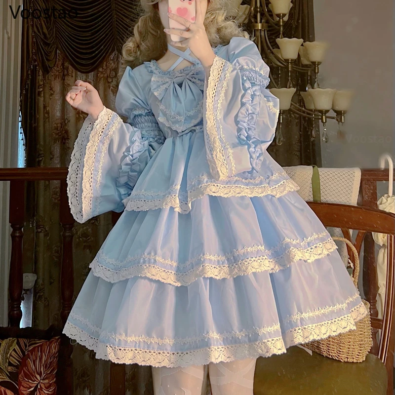 Japanese Sweet Lolita Op Dress Women Elegant Gothic Long Sleeve Princess Party Dresses Victorian Girly Harajuku Kawaii Vestidos