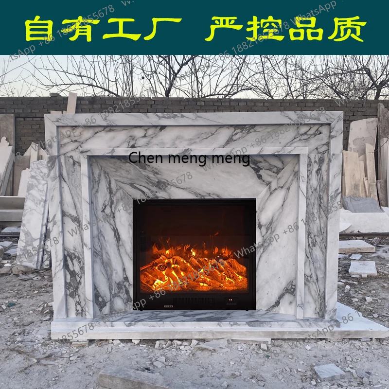 Natural marble fireplace French living room large white stone fireplace decorative cabinet