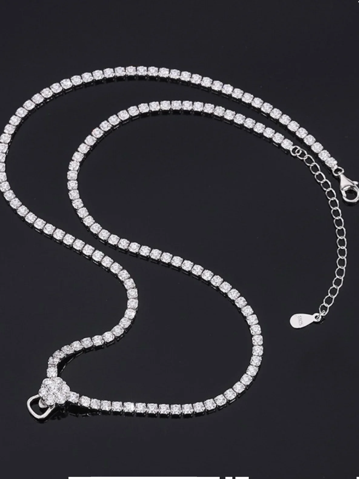 High Top Full Diamond Necklace 925 Silver Sweater Chain Imported High Carbon Diamond Luxury Wedding Jewelry for Women