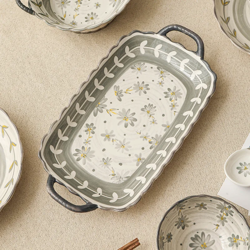 LingAo Purple orchid INS wind high appearance level ceramic tableware household dish set wholesale