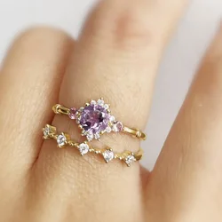 Aesthetic retro flower-like veil imitation purple zircon small fresh ladies high-value set of rings